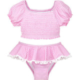 UPF 50+ Gemma Two-Piece Smocked Pom-Pom Swimsuit - Sweet Pink Stripe