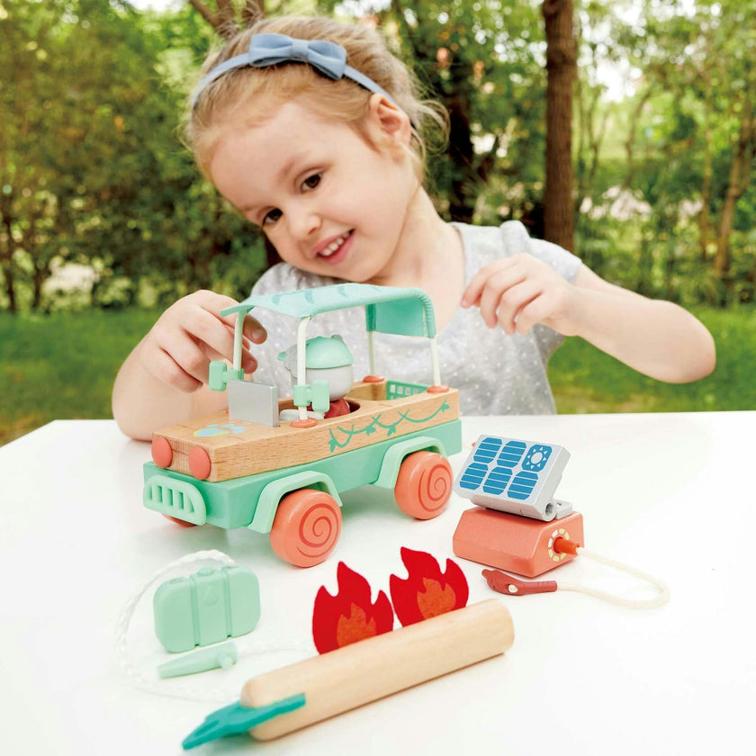 Hape: Solar Offroad Adventure - 11pc Wooden Nature & Hazard Toy Car