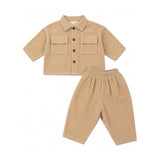 Beige Oversized Corduroy Pocket Collared Shirt & Pant Set