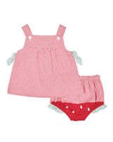 Check Seersucker Dress & Bloomer With Watermelon