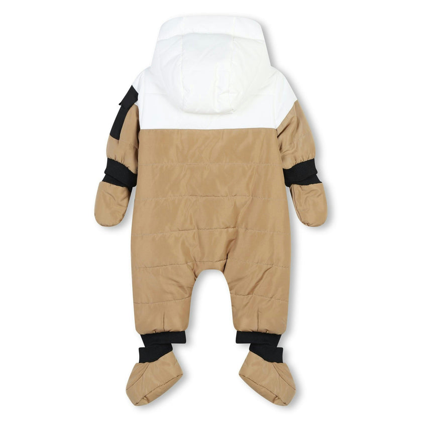 Beige Colorblock Down Snowsuit