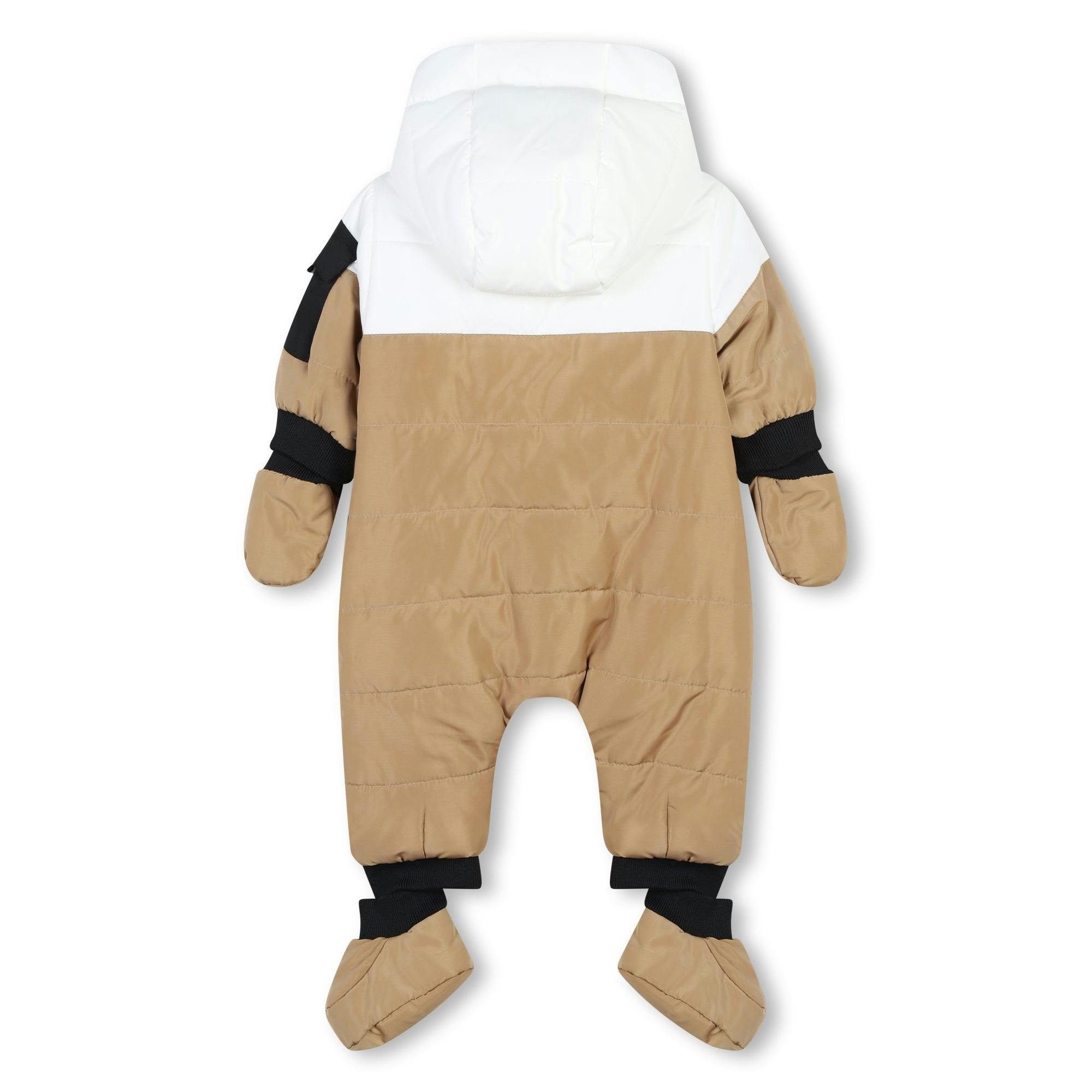 Beige Colorblock Down Snowsuit