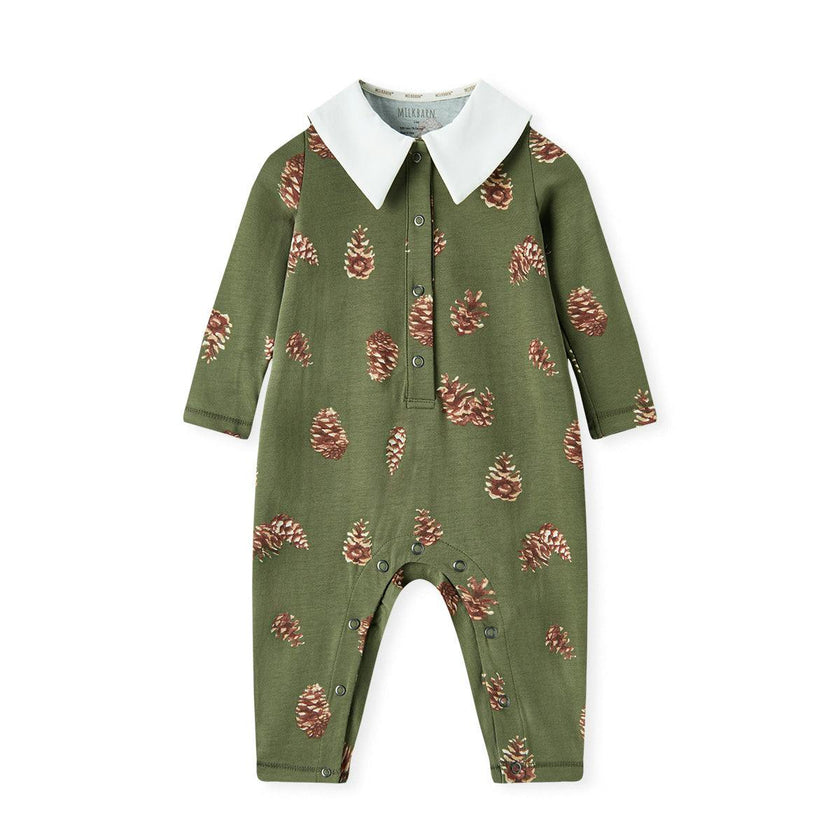 Pinecone Cotton Stretch Collar Long Sleeve Jumpsuit