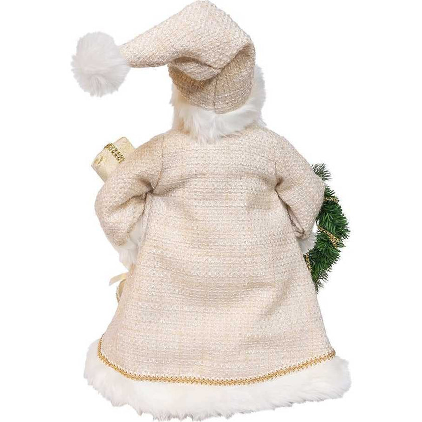 18-Inch  Kringles Cream Santa with Gift and Wreath