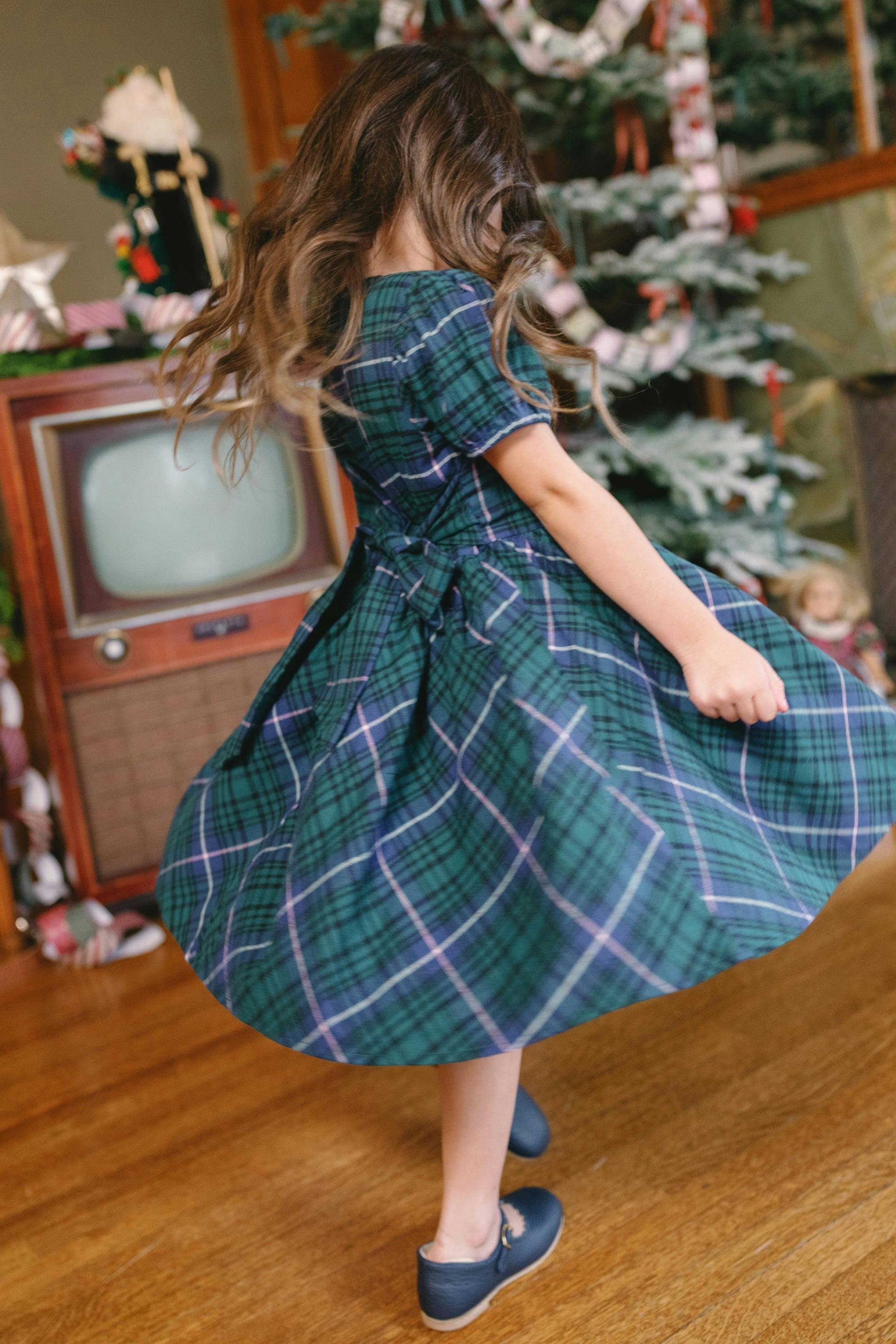 Mini Cupcake Dress in Emerald Plaid