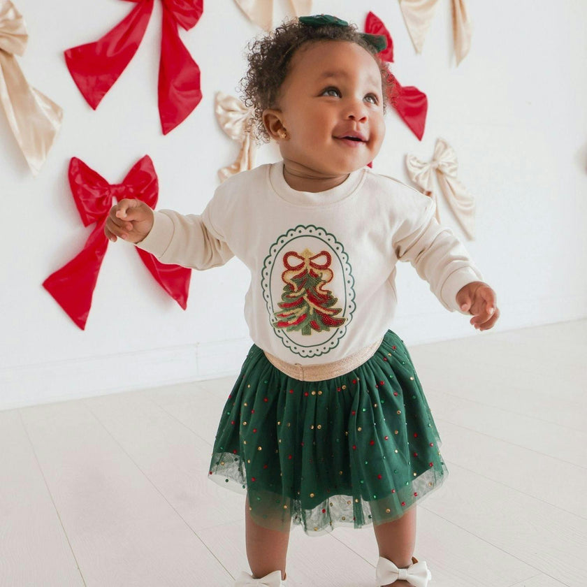 Emerald Rhinestone Christmas Tulle Bow Baby Headband