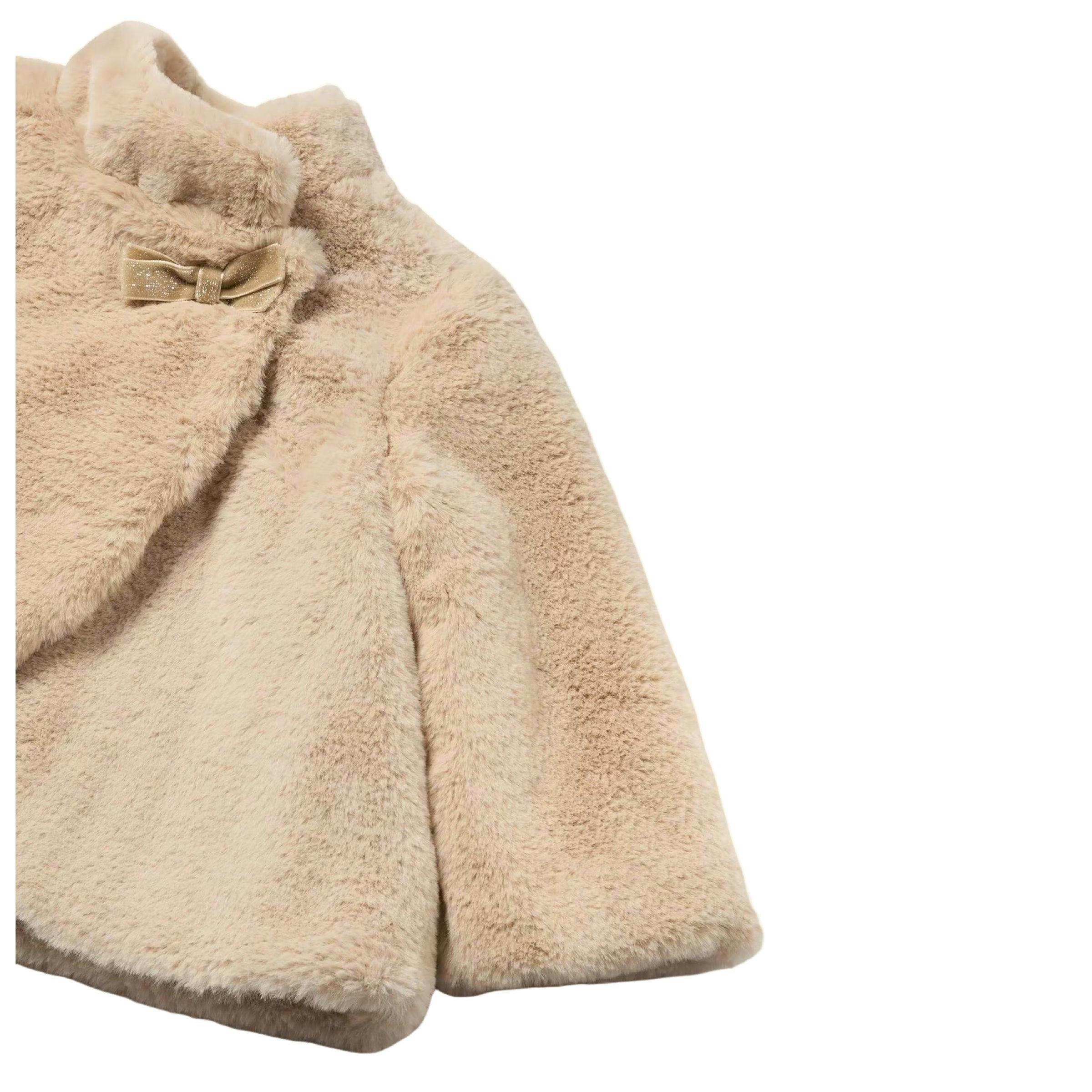 Gold Bow Faux Fur Coat