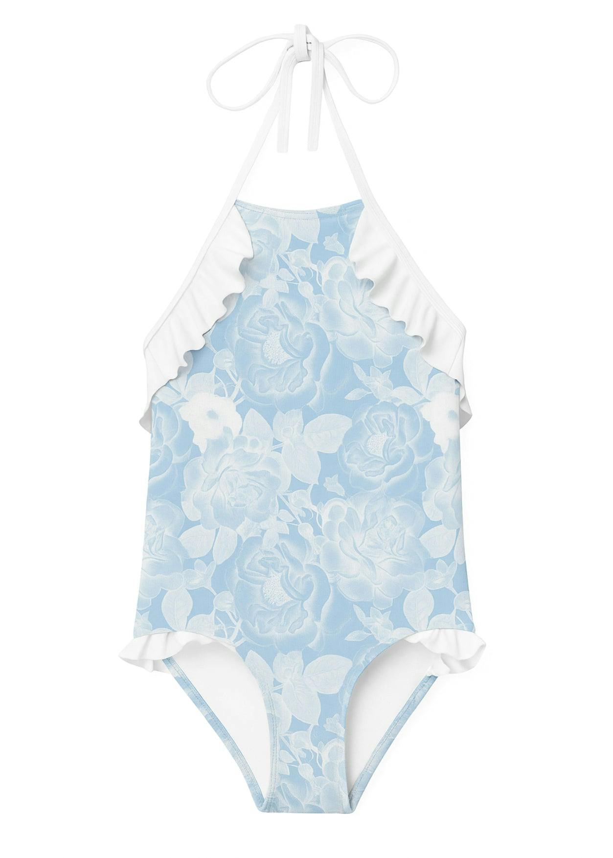 Ruffle Shoulder Tie-Neck Swimsuit