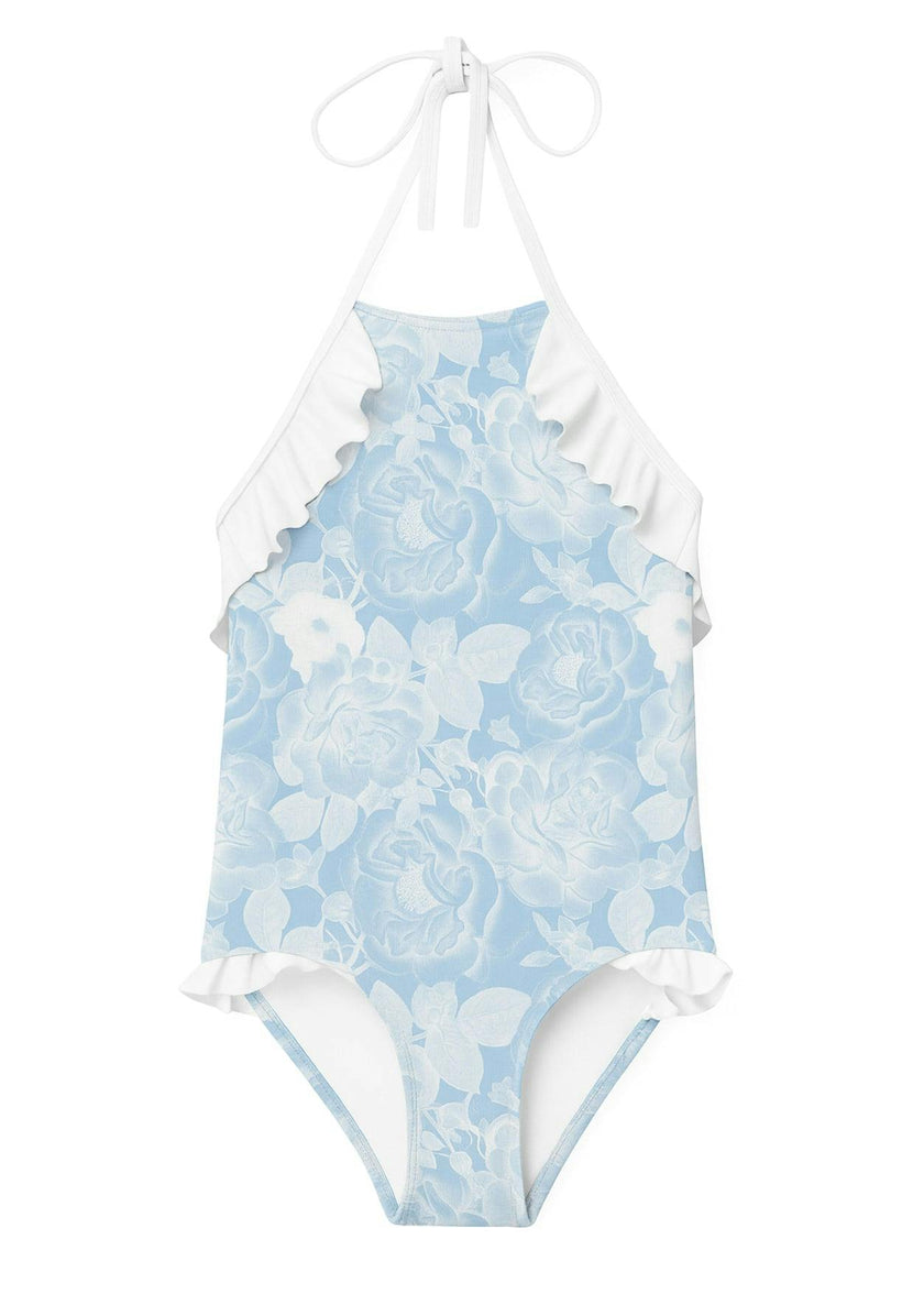 Ruffle Shoulder Tie-Neck Swimsuit