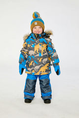 Two Piece Play Snowsuit Grey and Blue Dinosaur Print with Blue Pants