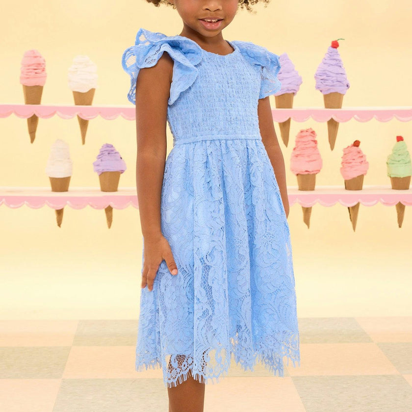Mini Hattie Dress in Cornflower Blue Lace