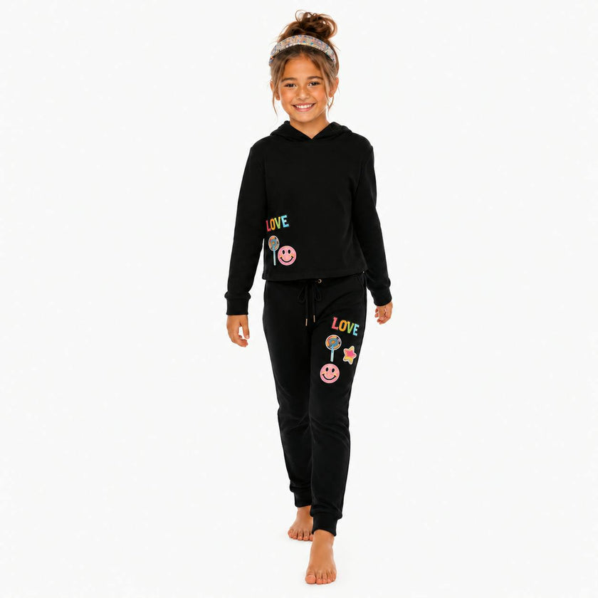 Butter Fleece Sweatpants with LOVE & Happy Face Patches
