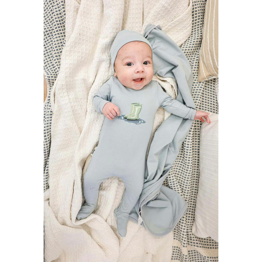 Rain Boot Print Footie and Beanie Set