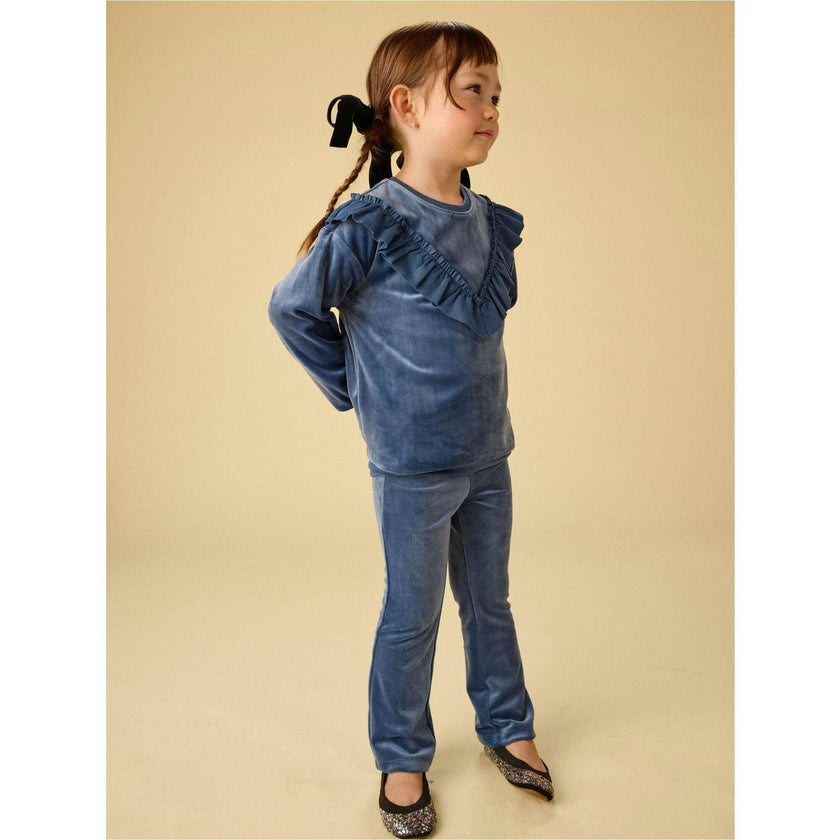 Velour Ruffle Tunic Top, Blue