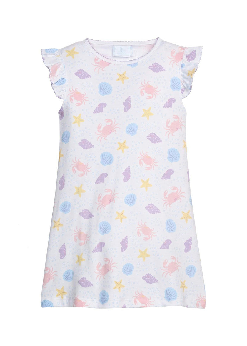 Printed Angel Sleeve Dress - Sea Shells