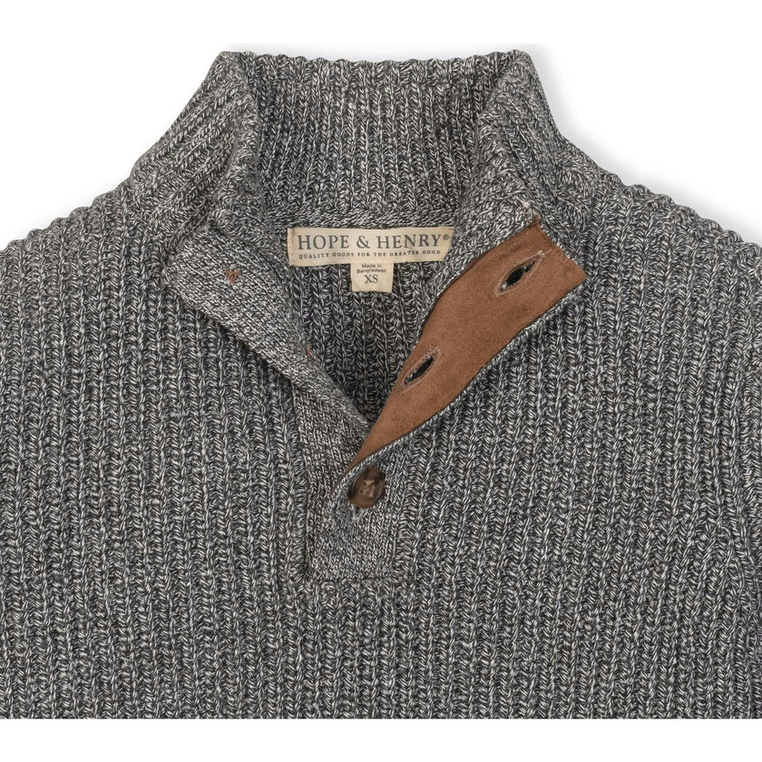 Organic Mock Neck Cardigan Stitch Sweater, Grey