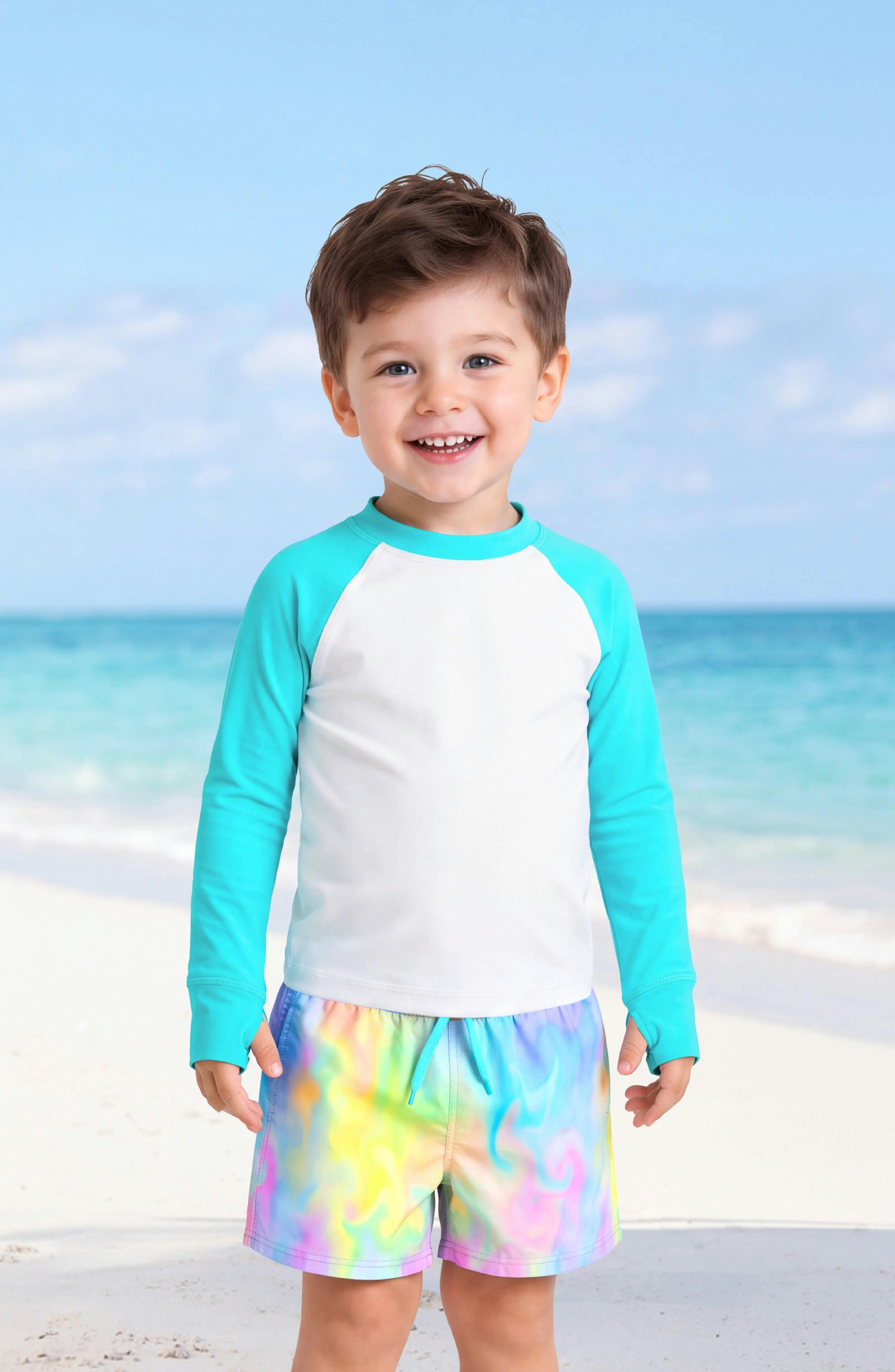 Hudson Boys Turquoise and White Rashguard
