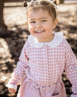 Girls Gingham Blouse with Ruffle Collar