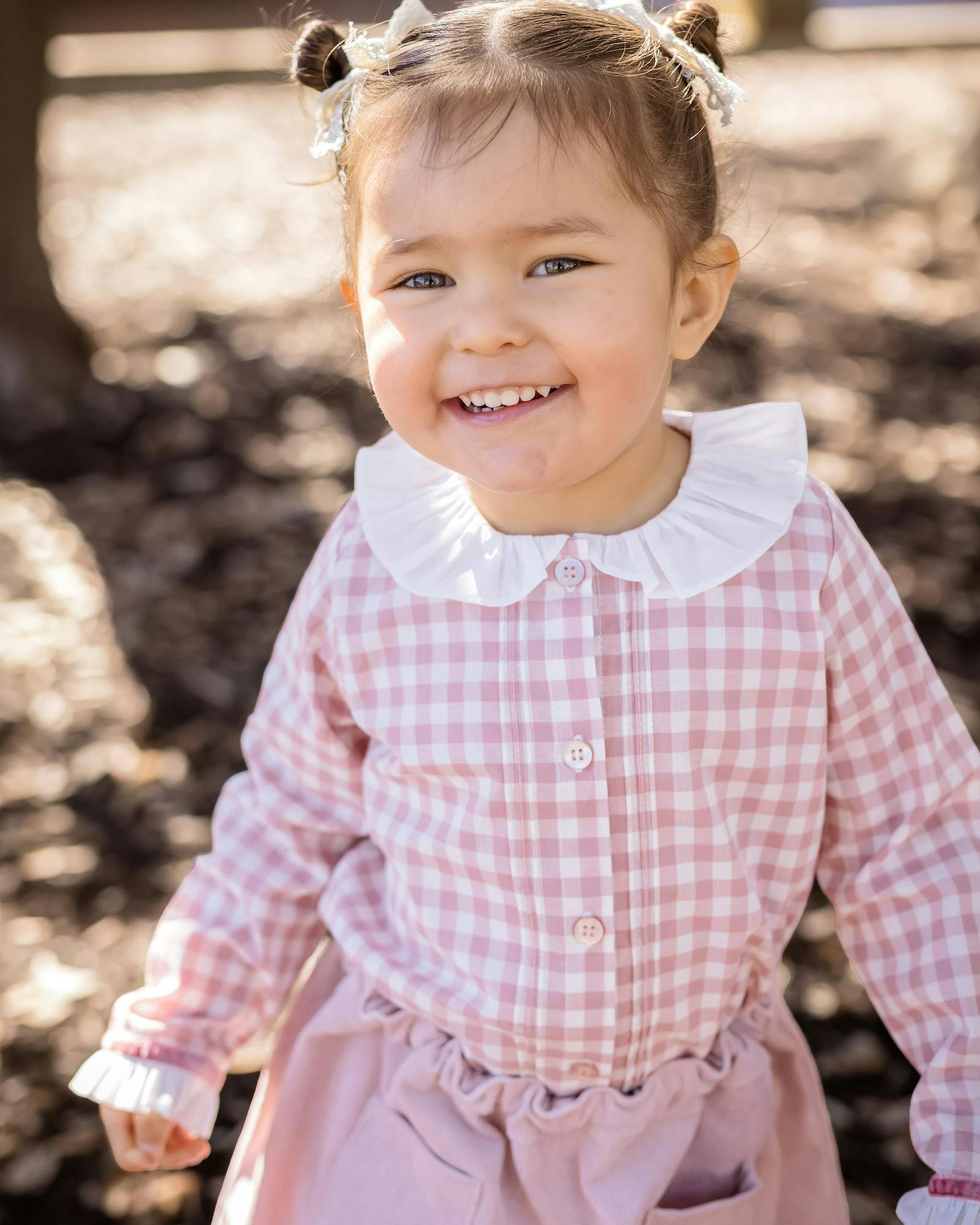 Girls Gingham Blouse with Ruffle Collar