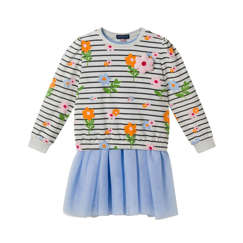 Girls Sweatshirt & Tulle Dress Set | Floral Stripe