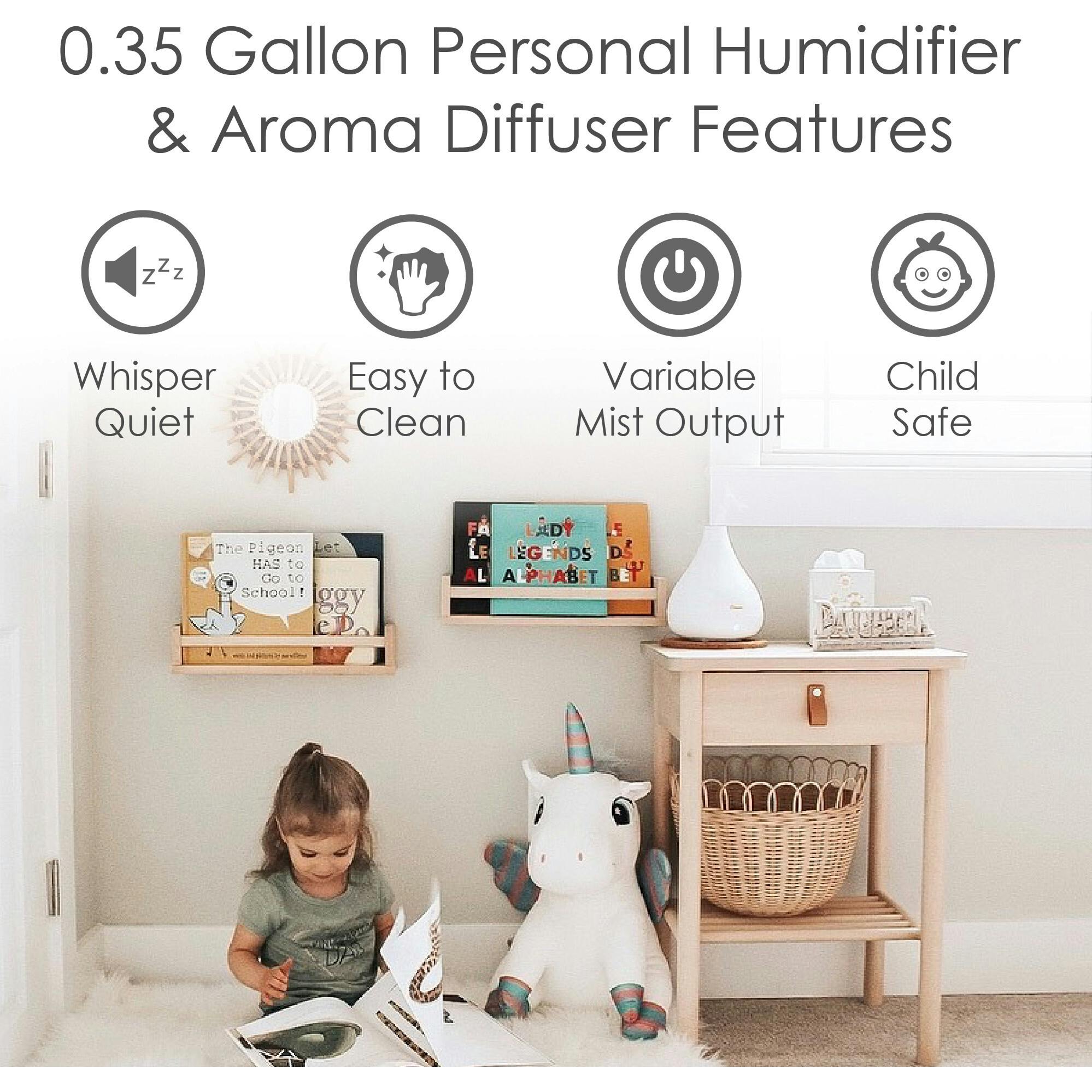 0.35 Gal. 2-in-1 Ultrasonic Cool Mist Humidifier & Aroma Diffuser for Small Rooms