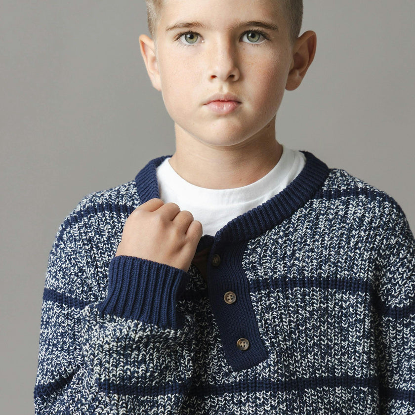Organic Sweater Henley with Elbow Patches