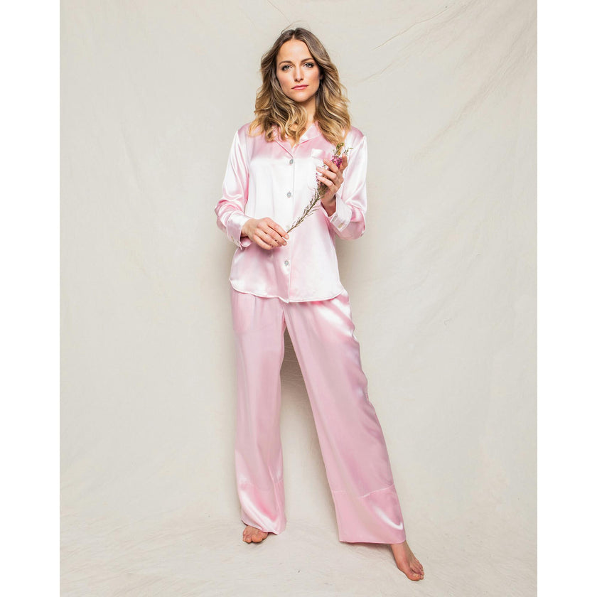 Women's Silk Pajama Set in Pink