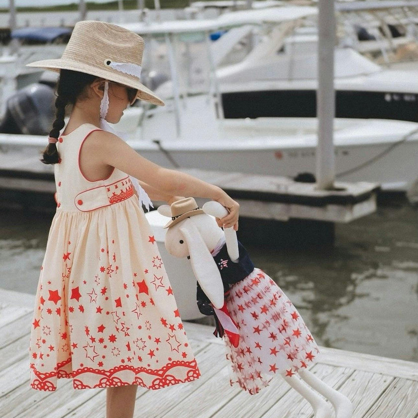 Mommy & Me Sun Hat Set - Hollyhock & Petunia - Long Rainbow Rosebud Vintage Ribbon