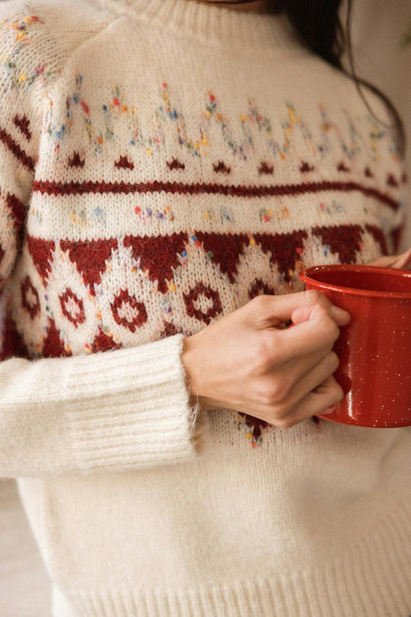 Acadia Sweater in Red & Cream