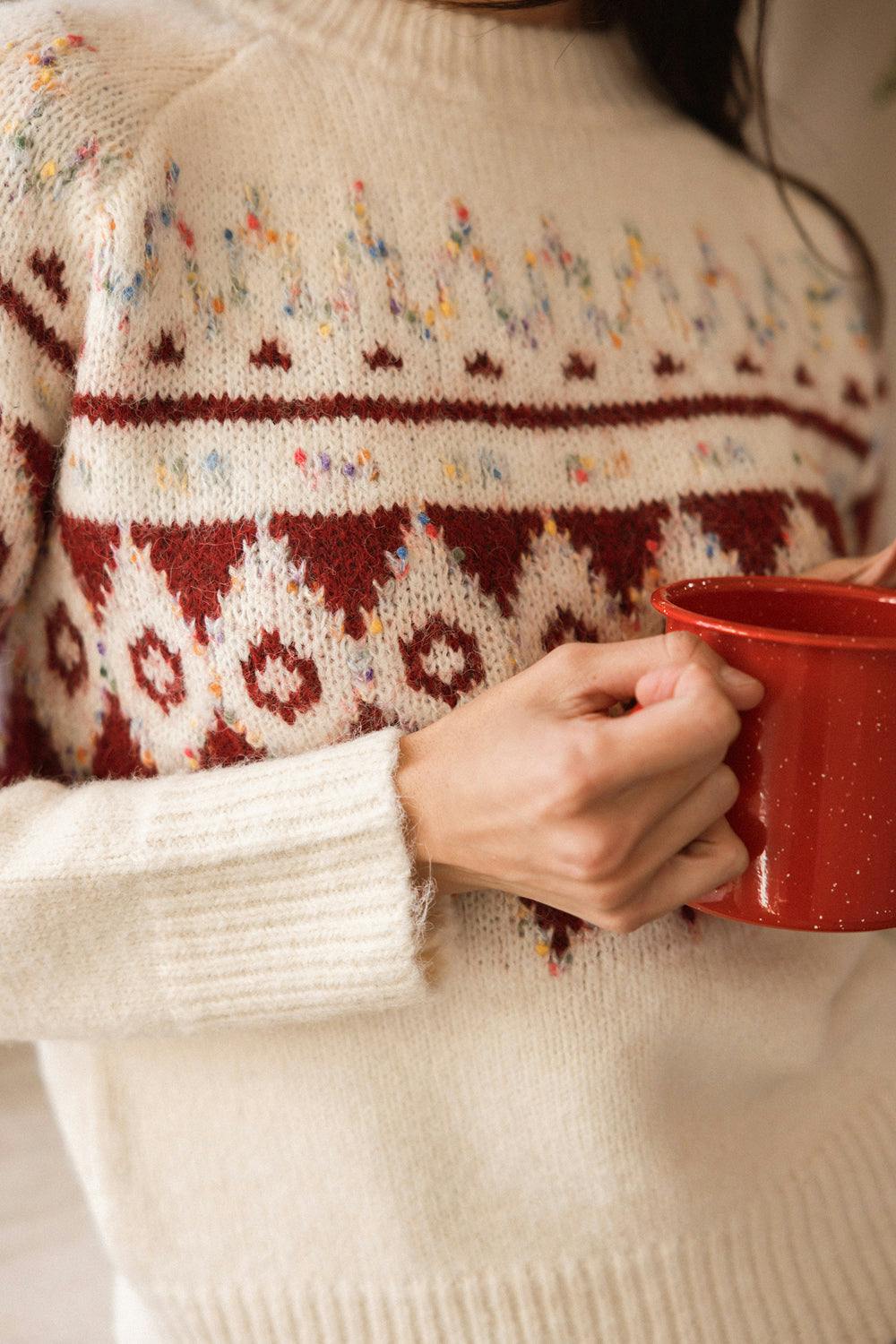 Acadia Sweater in Red & Cream