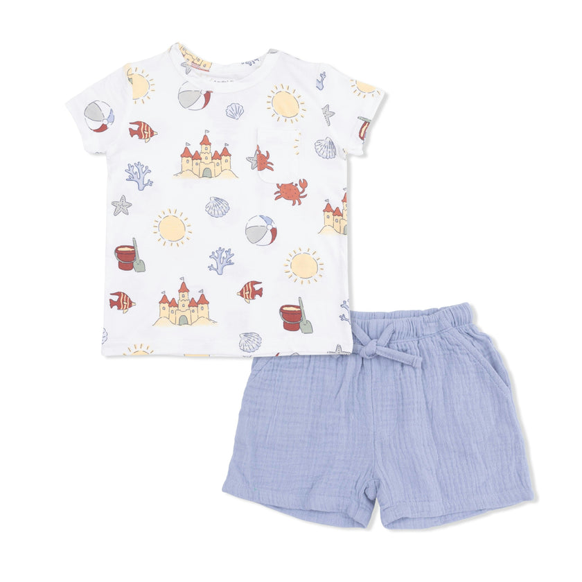 Sunny Sandcastles - Crew Neck Tee with Casual Short