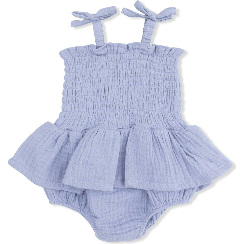 Solid Muslin Blue Blizzard - Smocked Bubble with Skirt