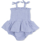 Solid Muslin Blue Blizzard - Smocked Bubble with Skirt