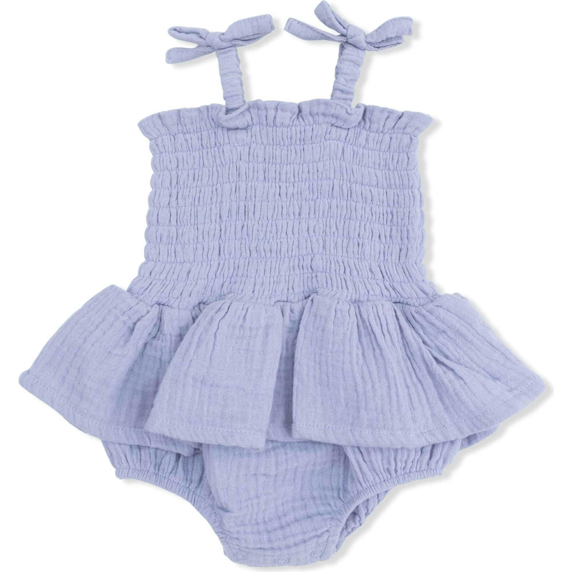 Solid Muslin Blue Blizzard - Smocked Bubble with Skirt