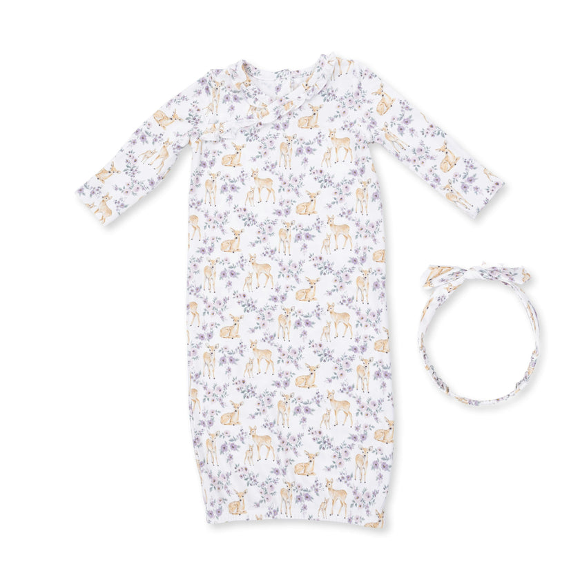 Floral Deer - Kimono Gown and Knot Headband