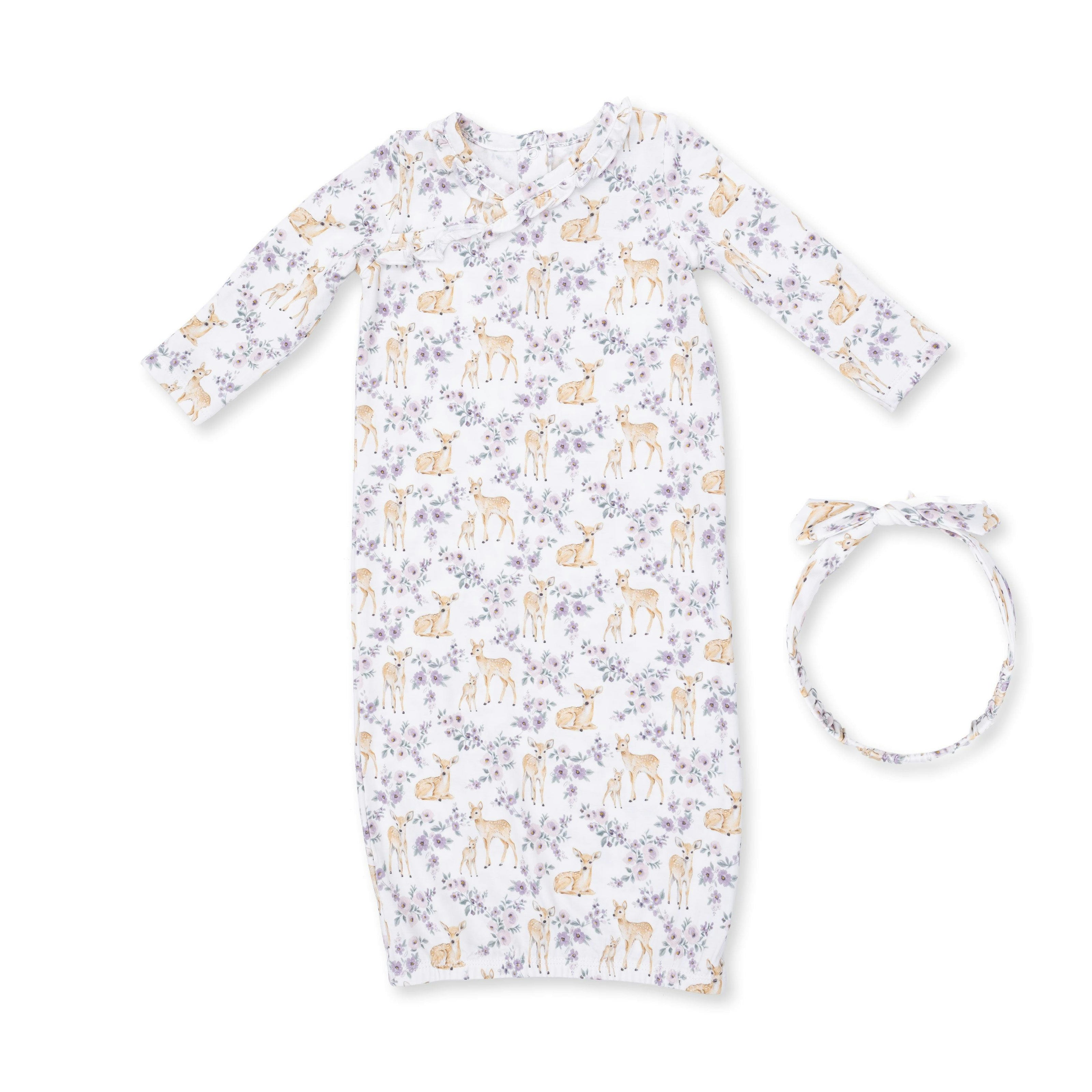 Floral Deer - Kimono Gown and Knot Headband