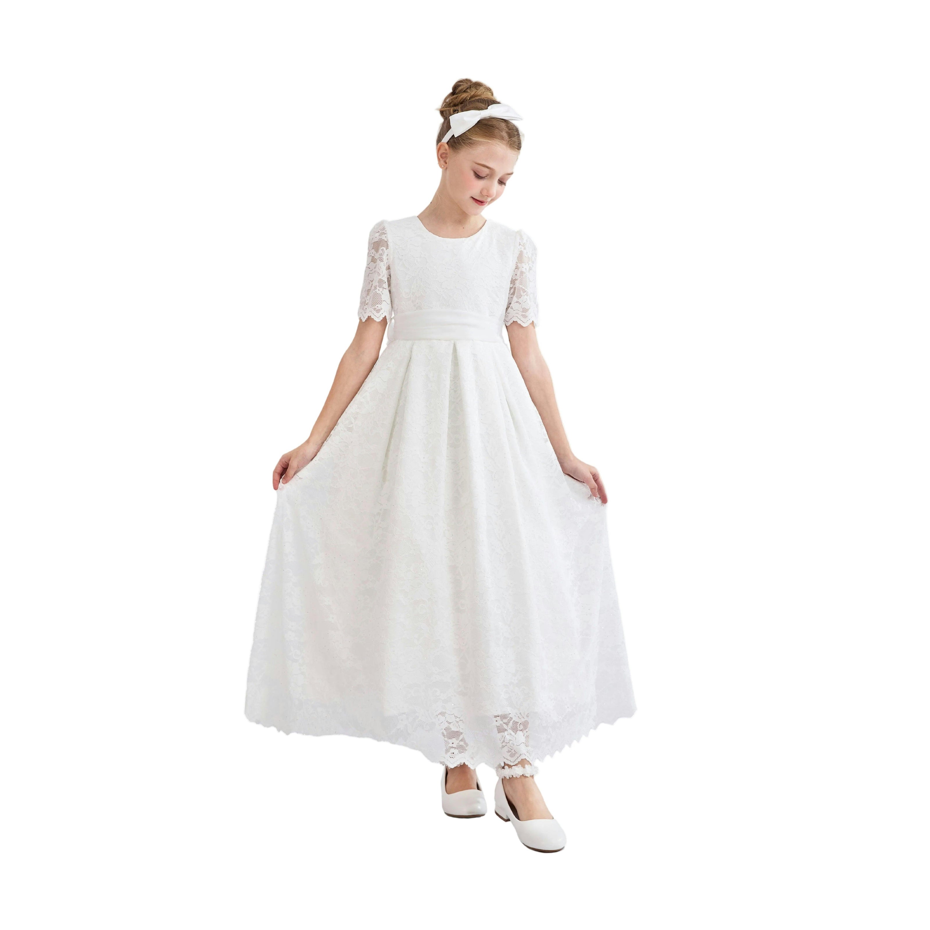 White Belciana Short Sleeve Lace Dress