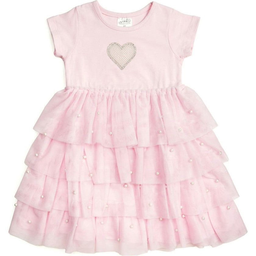 Pearl Heart Tiered Short Sleeve Tutu Dress
