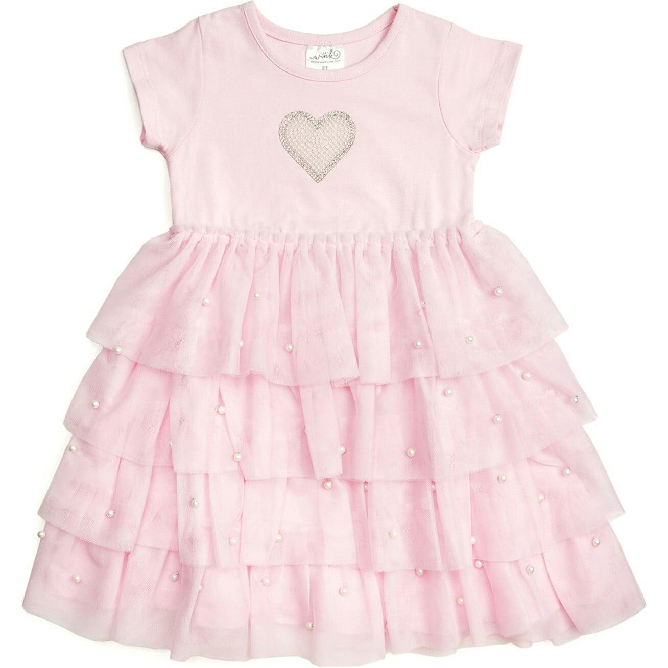 Pearl Heart Tiered Short Sleeve Tutu Dress