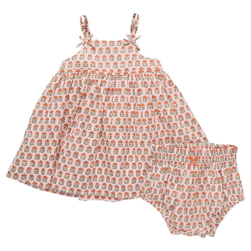 Baby Girls Tia Dress Set - Pink Prairie Block Print