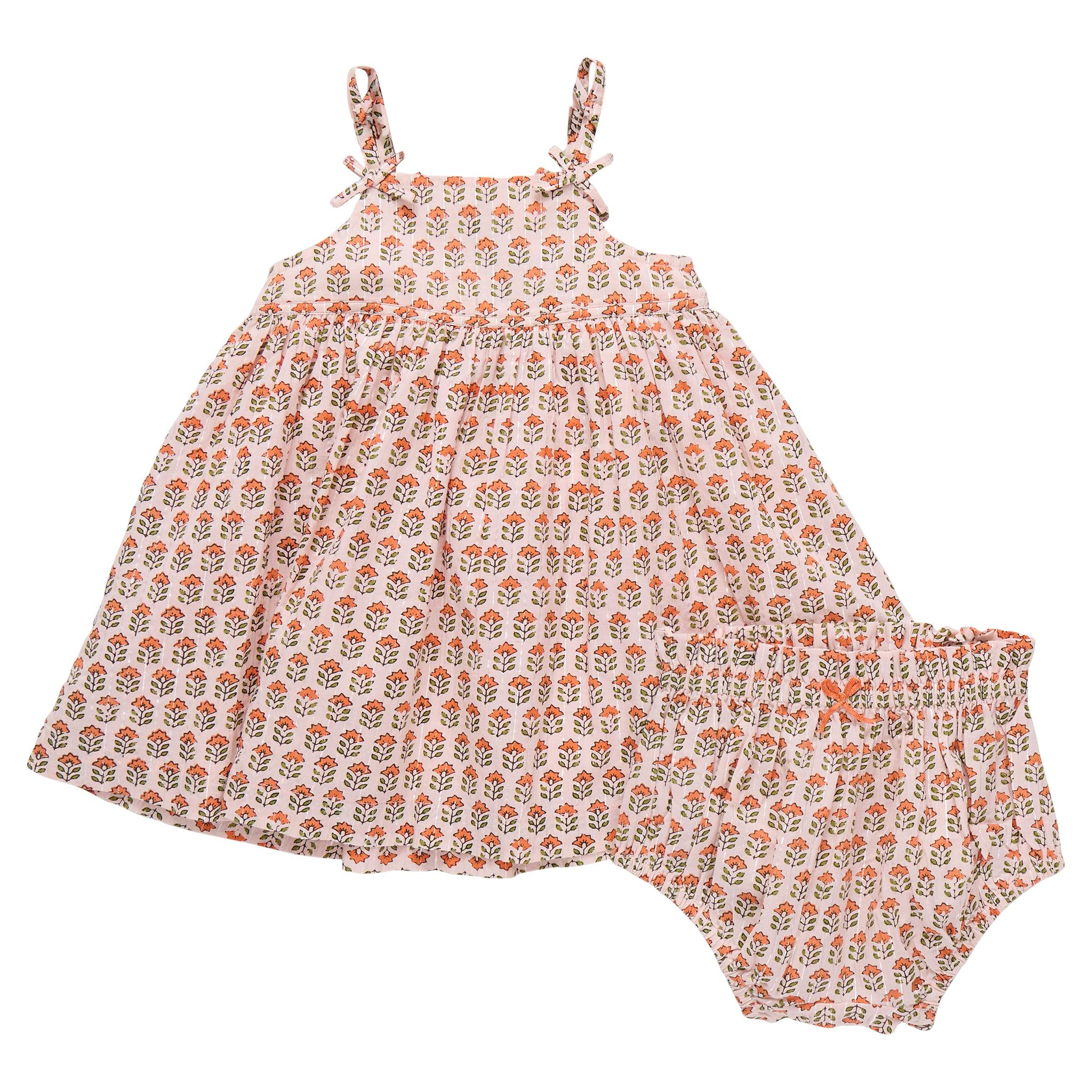 Baby Girls Tia Dress Set - Pink Prairie Block Print