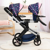 Bayer Design Dolls: Xeo Twin Pram - Stars Navy & Pink