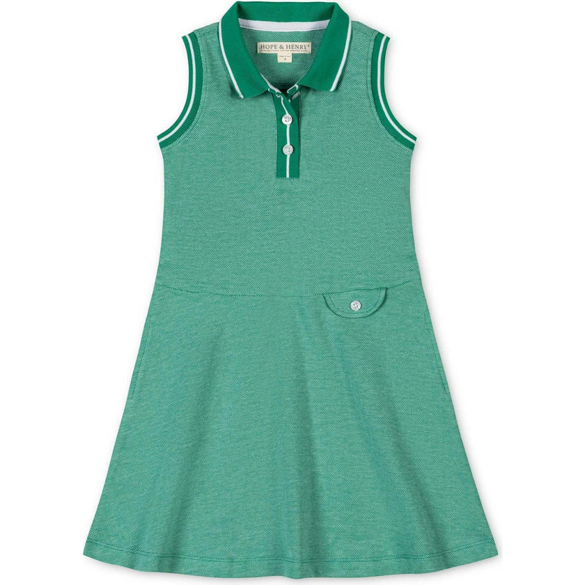 Organic Sleeveless Pique Polo Dress, Green