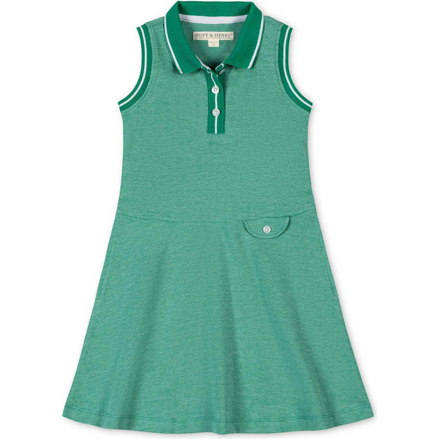 Organic Sleeveless Pique Polo Dress, Green