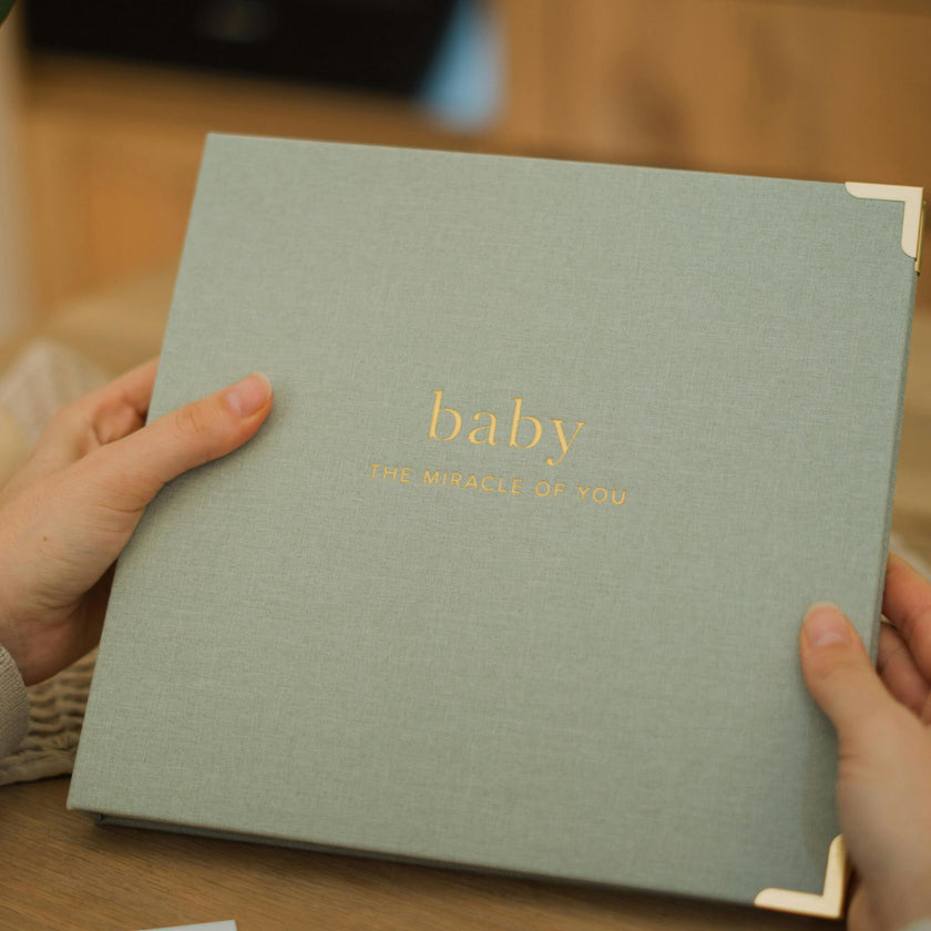 Keepsake Baby Memory Book for Boys and Girls - Timeless First 5 Year Baby Book - Linen Journal Scrapbook & Photo Album - Record Every Milestone Birth to Age 5