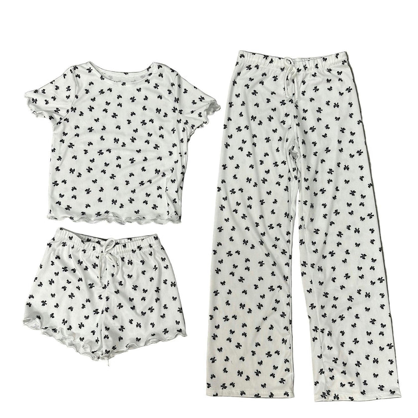 Girls Printed Lounge 3 Pc Short Sleeve Top Pants and Shorts Set