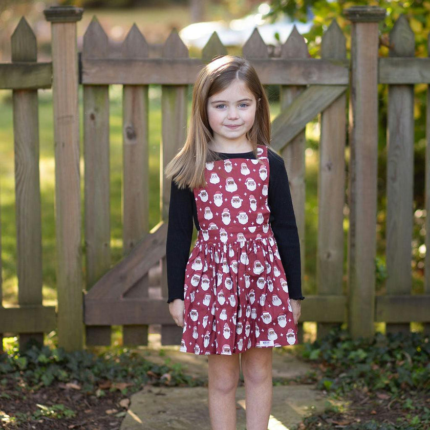 Holiday Pinafore Dress in Christmas Santas