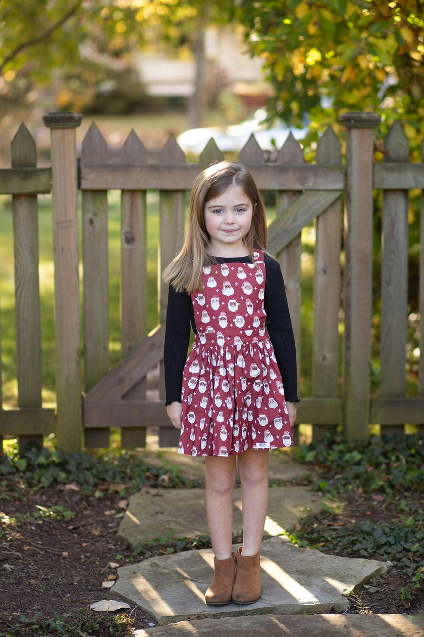 Holiday Pinafore Dress in Christmas Santas