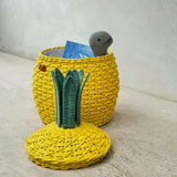 Handcrafted - Pineapple Storage Basket Yellow (Medium) - Rattan Wicker