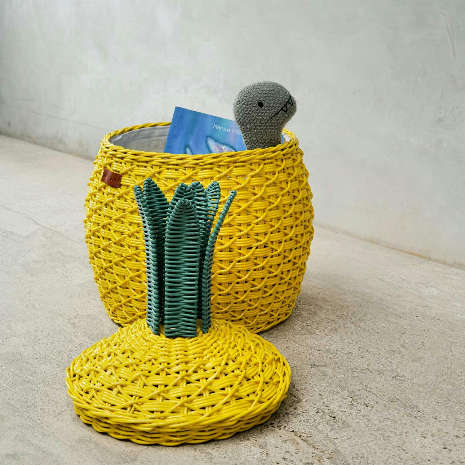 Handcrafted - Pineapple Storage Basket Yellow (Medium) - Rattan Wicker
